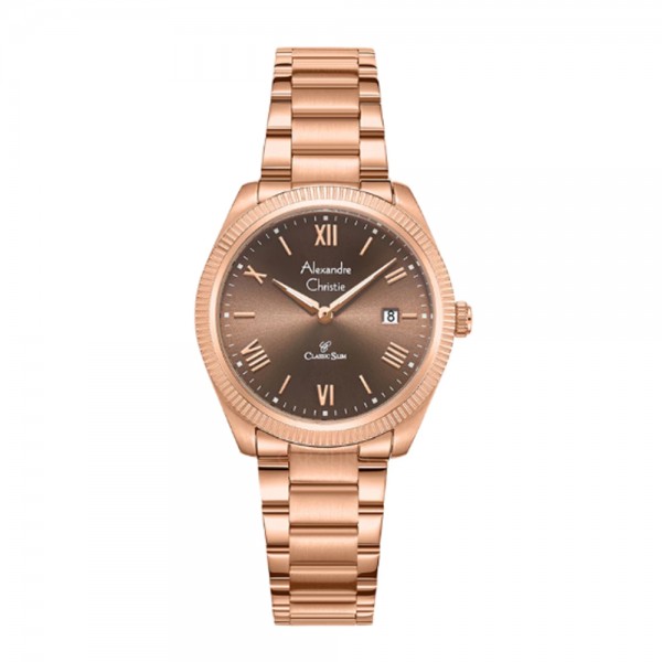 Alexandre Christie AC 8712 Rosegold Brown Dial Lady LDFRGBO